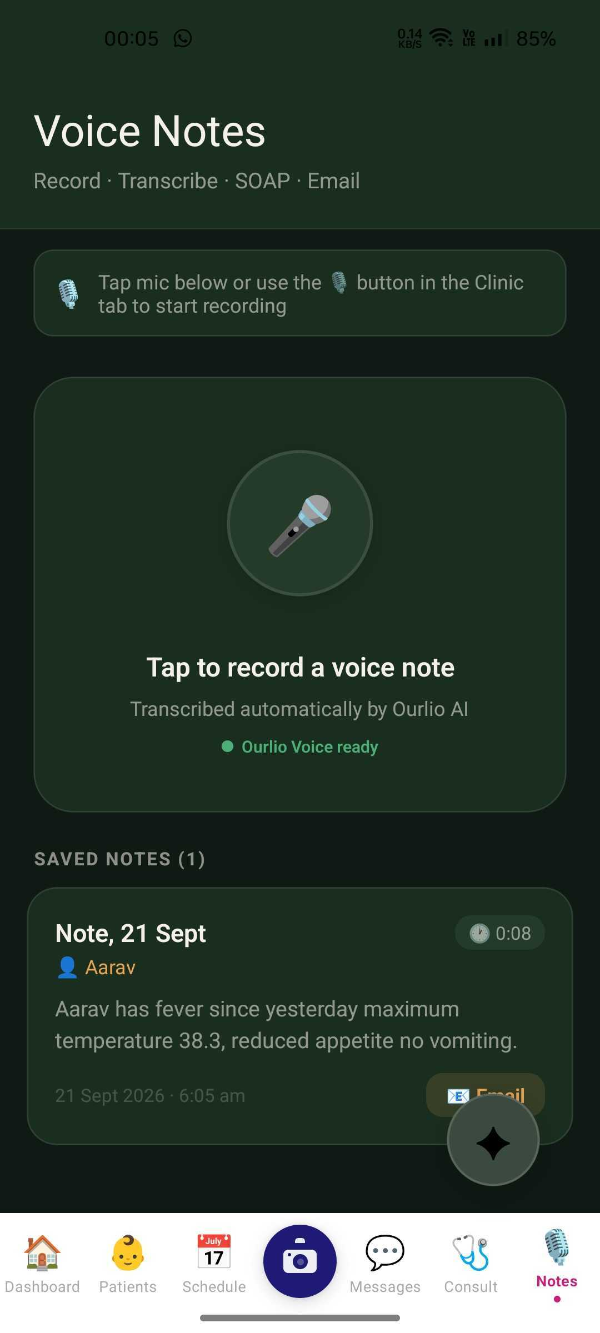 Ourlio AI SOAP notes from voice dictation